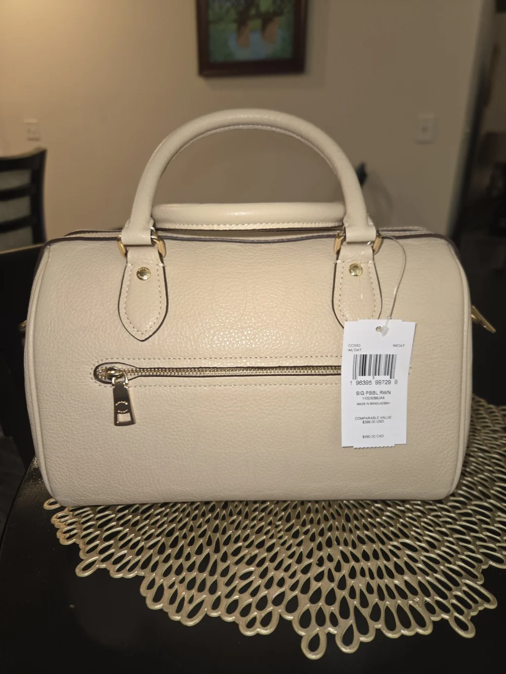 COACH Leather Satchel in Light Ivory